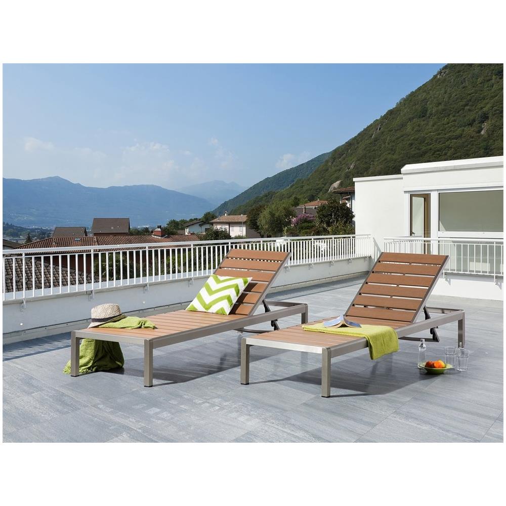 Lettino Da Giardino In Alluminio E Legno Sintetico Marrone Nardo - Foto 2