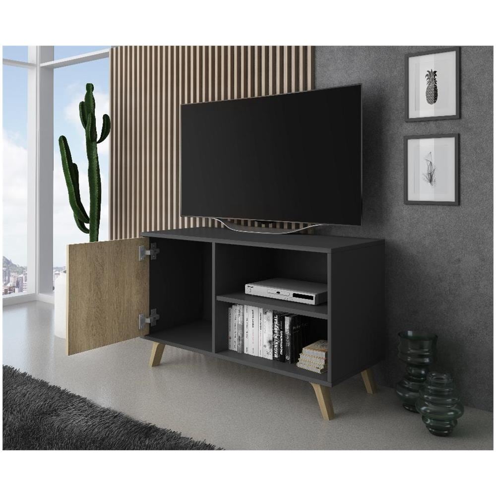 Mobile Tv 100 Con Porta Sinistra, Soggiorno, Modello Wind, Struttura Colore Grigio Antracite, Porta Puccini, Misure 92x40x40x57cm Di Altezza. - Foto 2