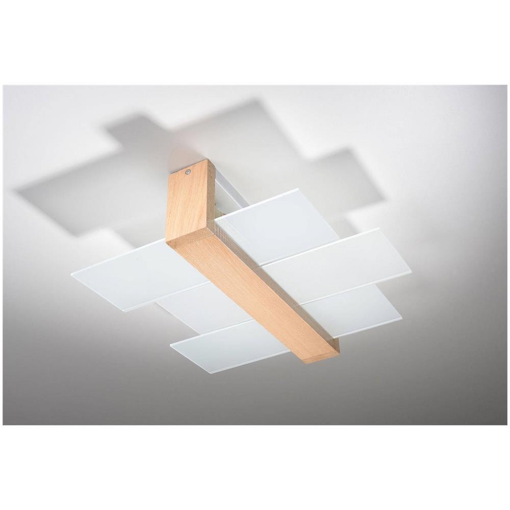 Plafoniera A Filo Con 2 Luci In Legno Naturale, Attacco E27 - Foto 2