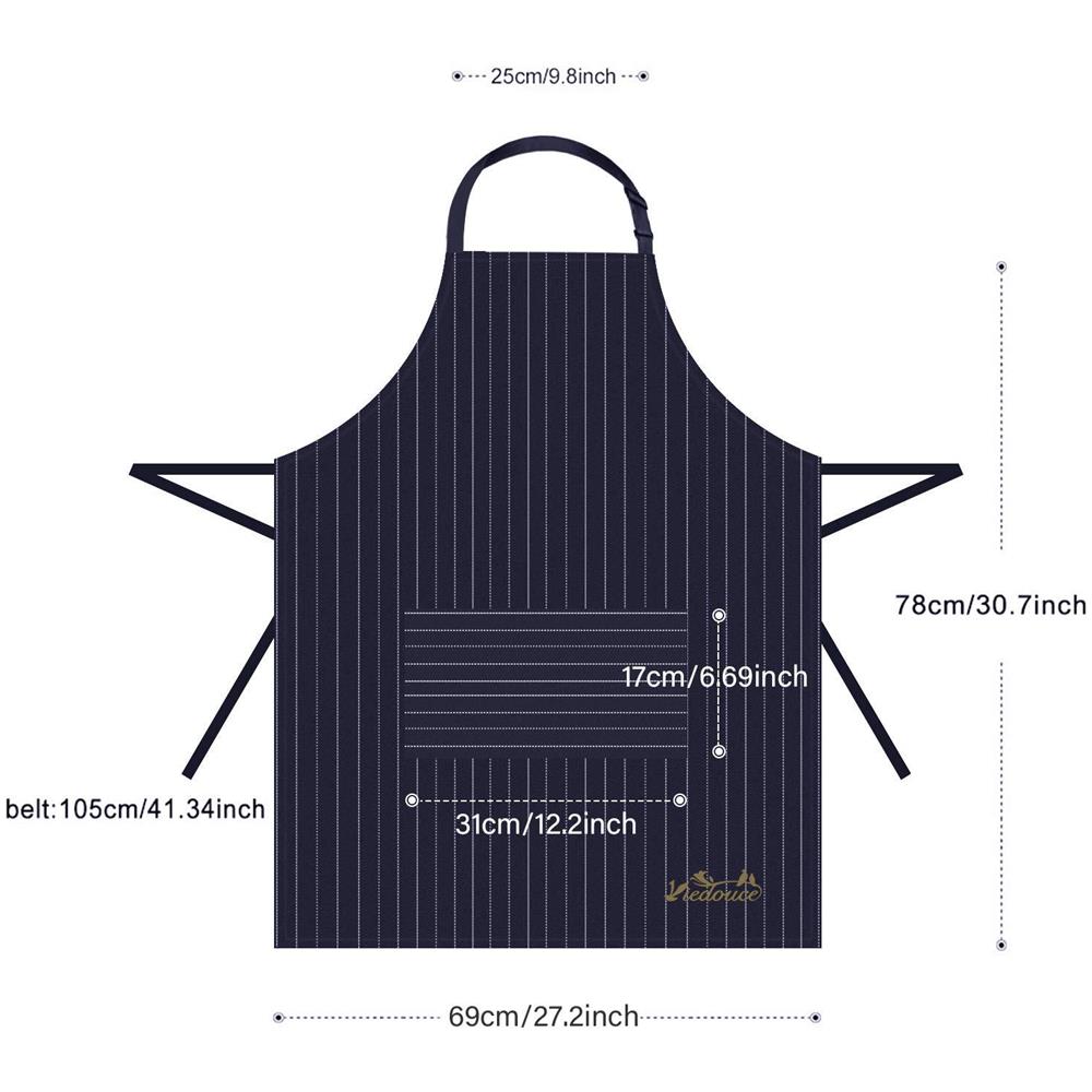 2 Confezioni Grembiule Da Cucina Impermeabile Regolabile Chef Grembiule Con Tasche Per La Casa Ristorante Artigianato Giardino Barbecue Scuola Cafe Grembiule Per Donne Degli Uomini (banda Del Blu Marino)  - Foto 2