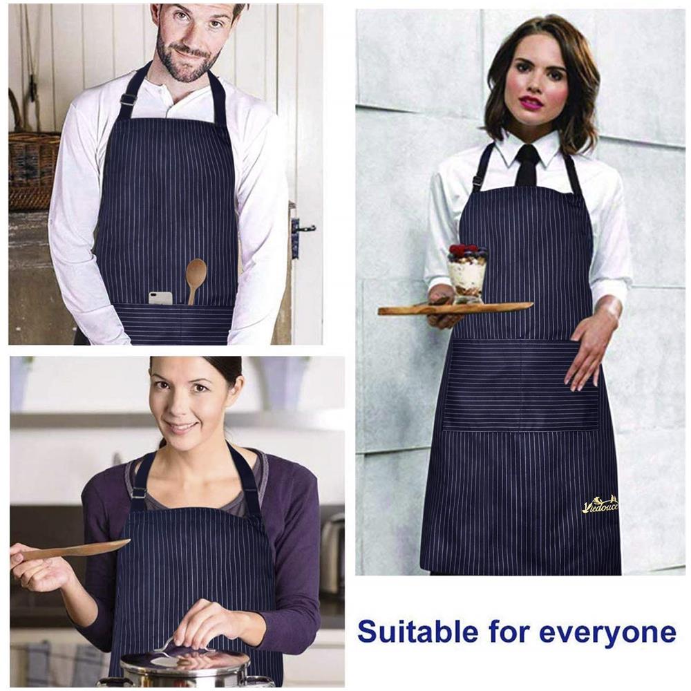 2 Confezioni Grembiule Da Cucina Impermeabile Regolabile Chef Grembiule Con Tasche Per La Casa Ristorante Artigianato Giardino Barbecue Scuola Cafe Grembiule Per Donne Degli Uomini (banda Del Blu Marino)  - Foto 4