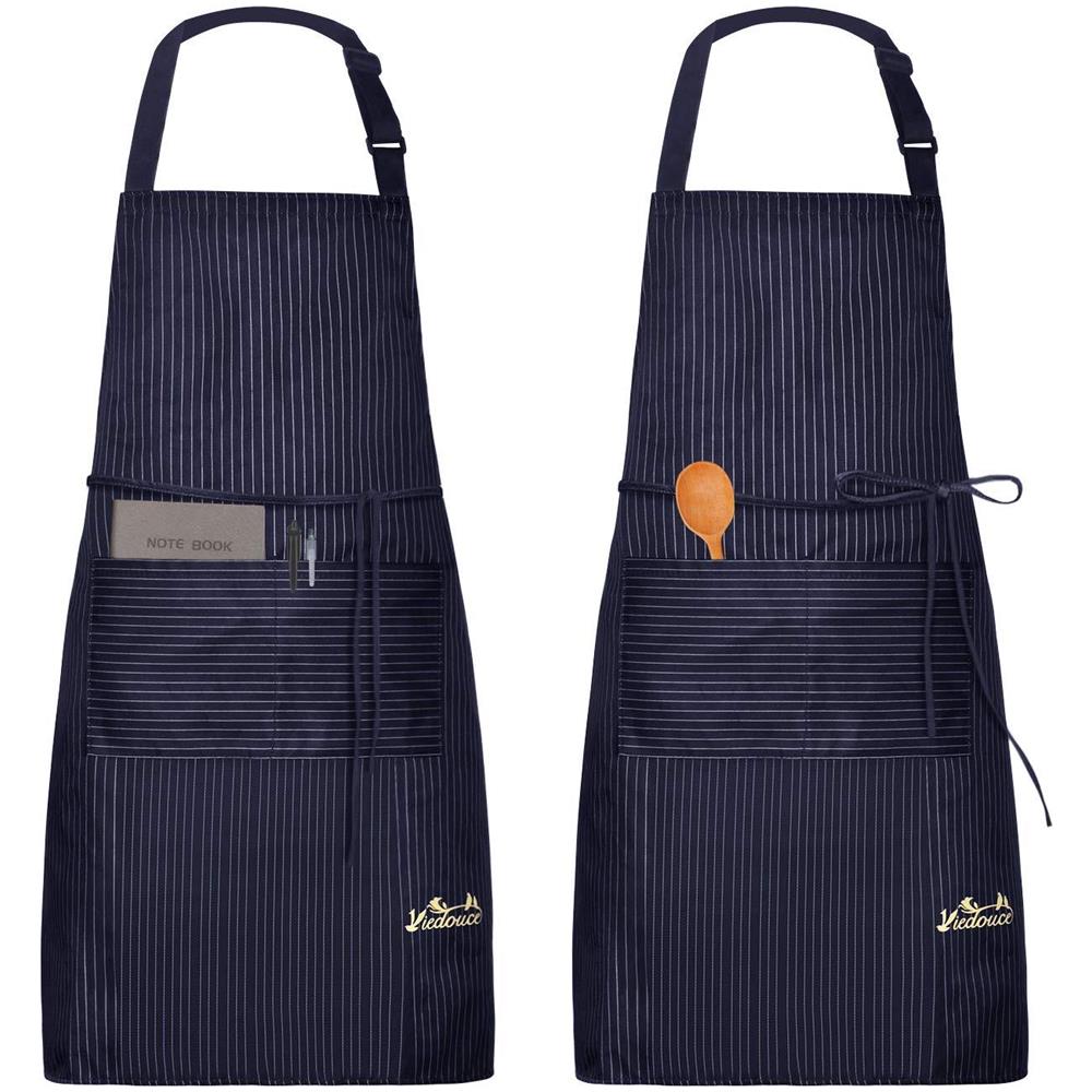 2 Confezioni Grembiule Da Cucina Impermeabile Regolabile Chef Grembiule Con Tasche Per La Casa Ristorante Artigianato Giardino Barbecue Scuola Cafe Grembiule Per Donne Degli Uomini (banda Del Blu Marino)  - Foto 1