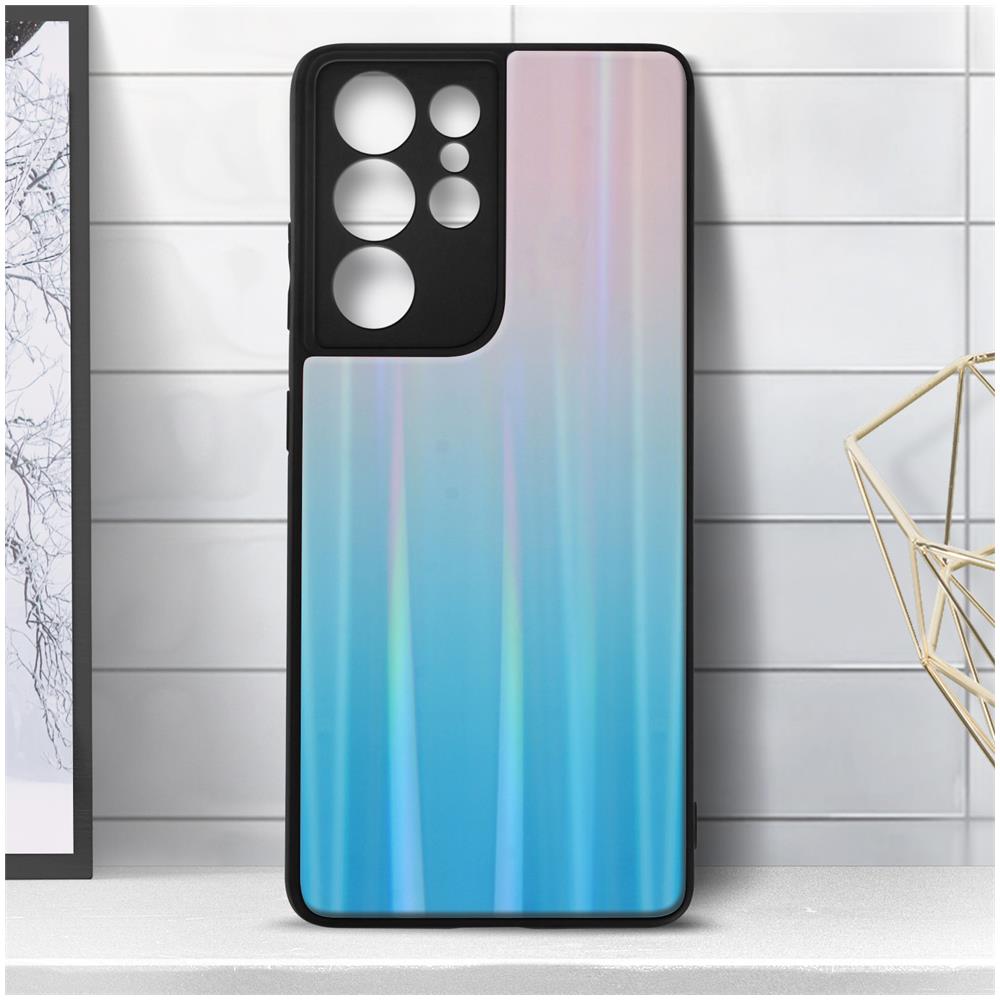 Cover Samsung S21 Ultra Bi-materiale Olografica Brillante Sottile Rosa E Celeste - Foto 5