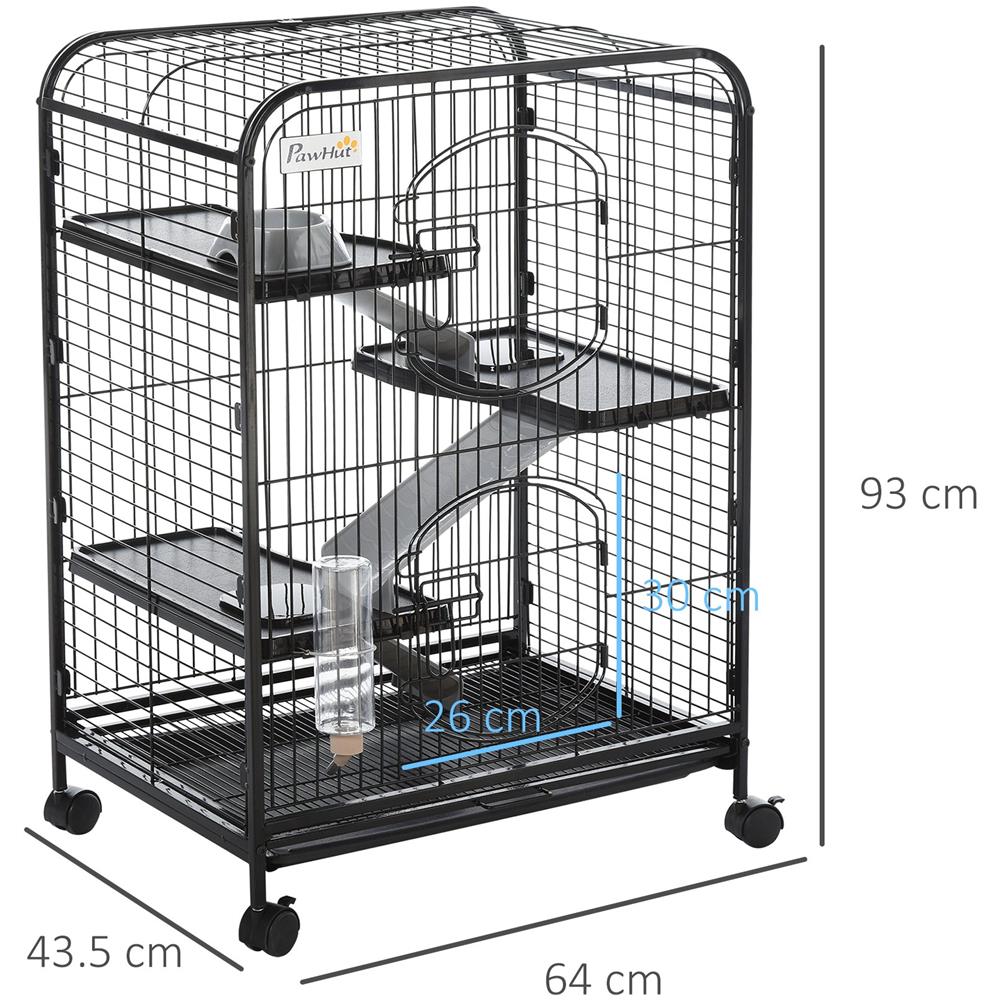 Gabbia Per Piccoli Animali E Piccoli Roditori Con Ruote, 3 Rampe E 3 Piattaforme, Ciotola E Bottiglia, 64x43.5x93cm, Nero - Foto 2