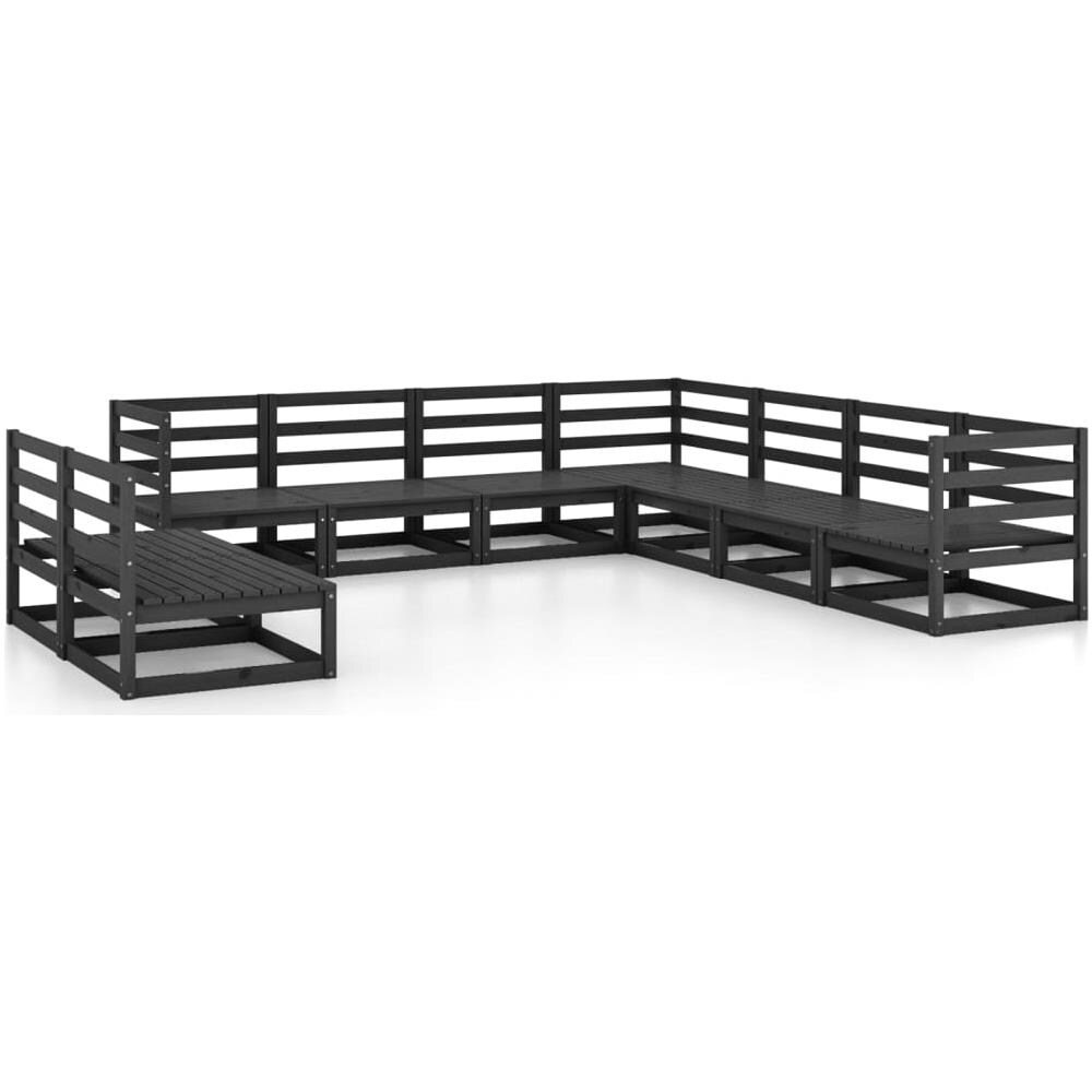 Set Divani da Giardino 9 pz Nero in Legno Massello di Pino - Foto 2