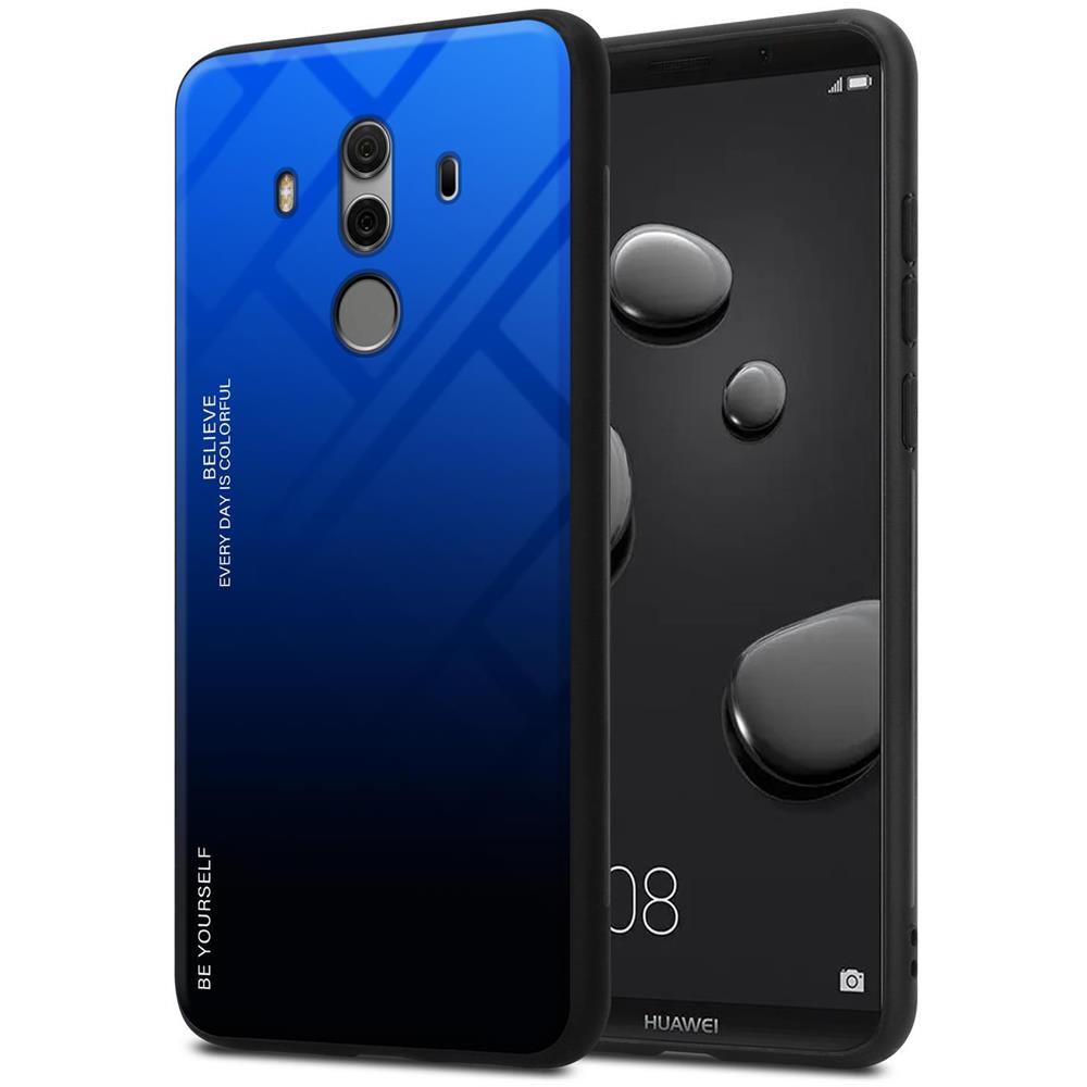 Custodia Compatibile Con Huawei Mate 10 Pro In Blu - Nero - Coperchio Protettivo Bicolore In Vetro Temperato E Silicone Tpu - Foto 1