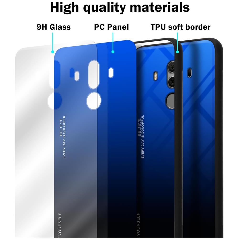 Custodia Compatibile Con Huawei Mate 10 Pro In Blu - Nero - Coperchio Protettivo Bicolore In Vetro Temperato E Silicone Tpu - Foto 7