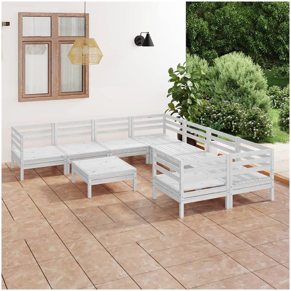 Set Divani Da Giardino 9 Pz Bianco In Legno Massello Di Pino - Foto 1