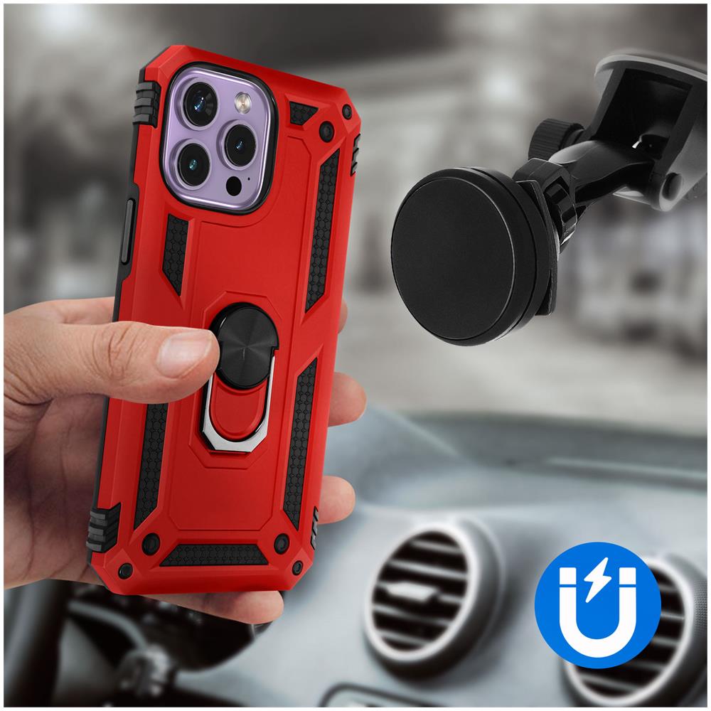 Cover Iphone 14 Pro Anti-urto Ibrida Anello Sostegno Funzione Supporto Rossa - Foto 5