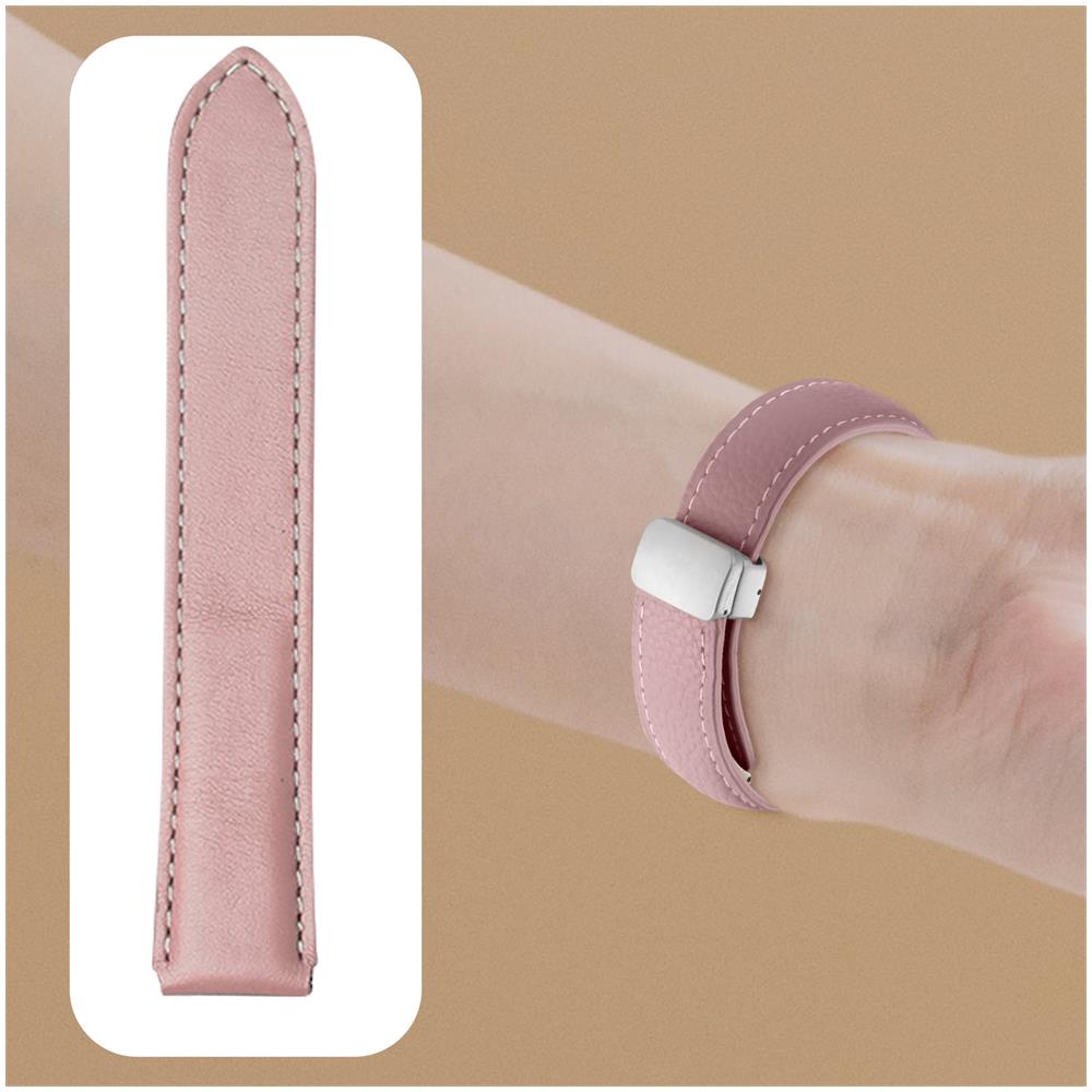 Cinturino In Pelle Per Galaxy Watch 5 / 5 Pro / 4 Fibbia Magnetica Rosa - Foto 2