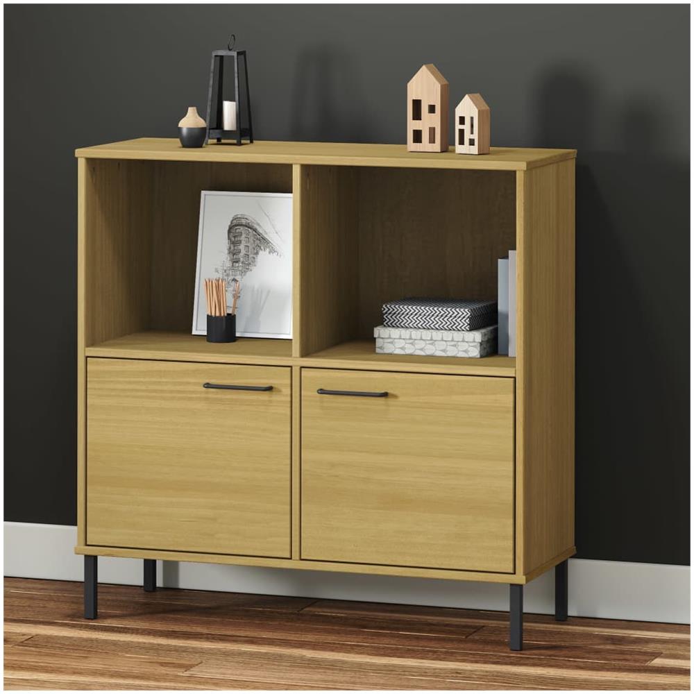 Libreria Con Gambe Metallo Marrone 90x35x90,5 Cm Massello Oslo - Foto 1