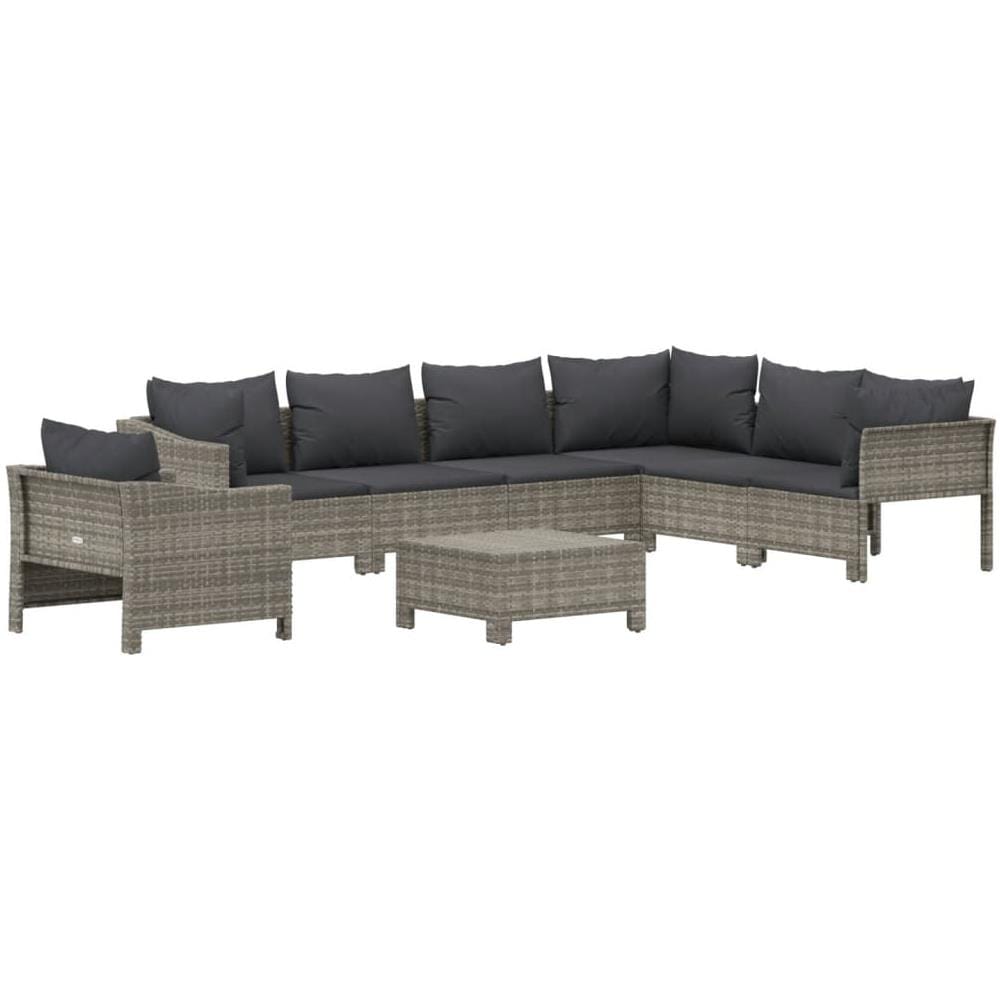 Set Divani da Giardino 8 pz con Cuscini in Polyrattan Grigio - Foto 3