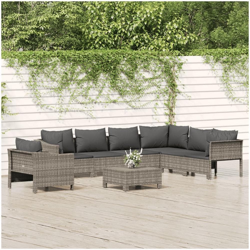 Set Divani da Giardino 8 pz con Cuscini in Polyrattan Grigio - Foto 1