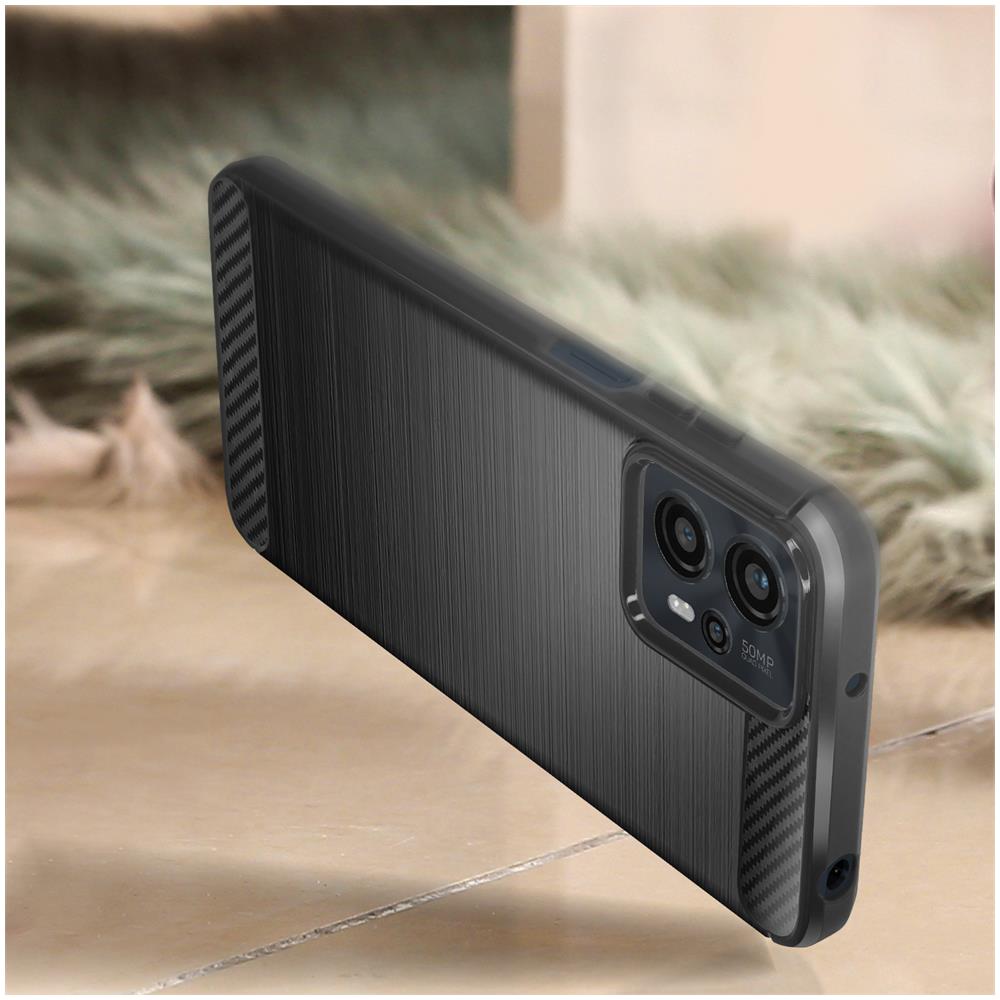 Cover Per Motorola Moto G23 E G13 Rinforzata Silicone Effetto Carbonio Nera - Foto 2
