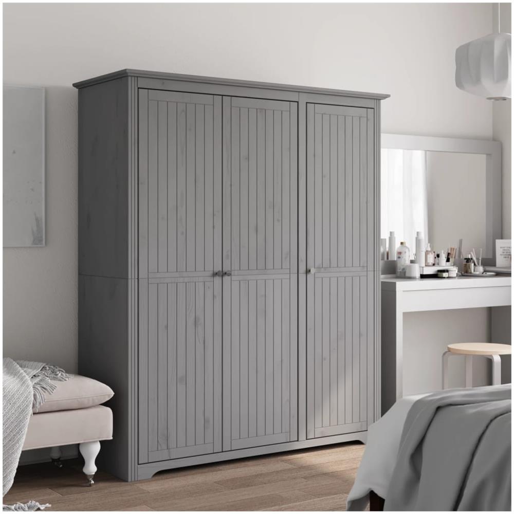 Armadio Bodo 151,5x52x176,5 Cm In Legno Massello Di Pino Grigio - Foto 1