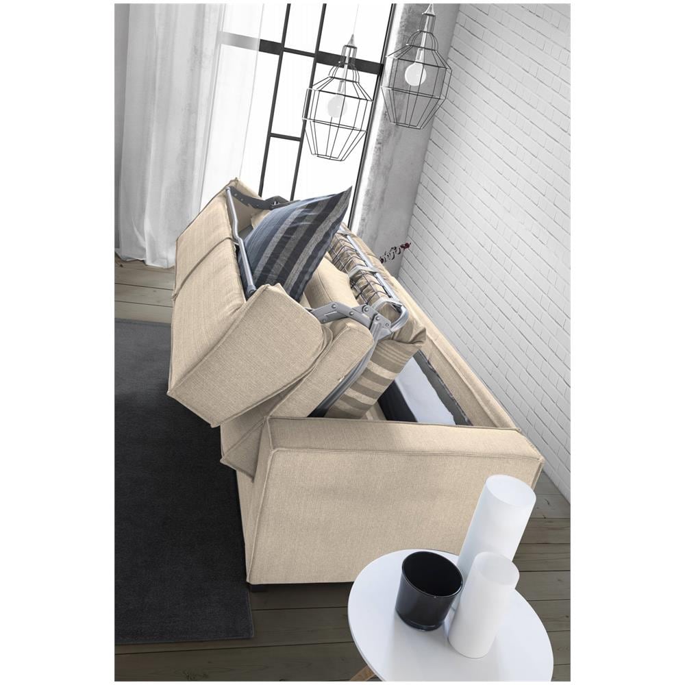 Divano Letto Samantha, Divano A 2 Posti, 100% Made In Italy, Sofà Soggiorno Con Apertura Girevole, In Tessuto Imbottito, Con Braccioli Slim, Cm 160x95h90, Beige - Foto 4