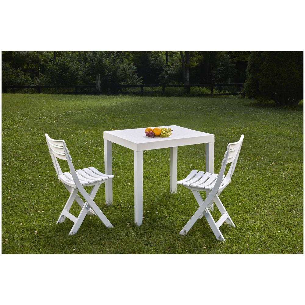 Set Salotto Da Esterno Ortisei, Set Da Giardino Con 1 Tavolo Rettangolare E 2 Sedie Pieghevoli, Set Indoor E Outdoor Da Pic Nic, 100% Made In Italy, Bianco - Foto 1
