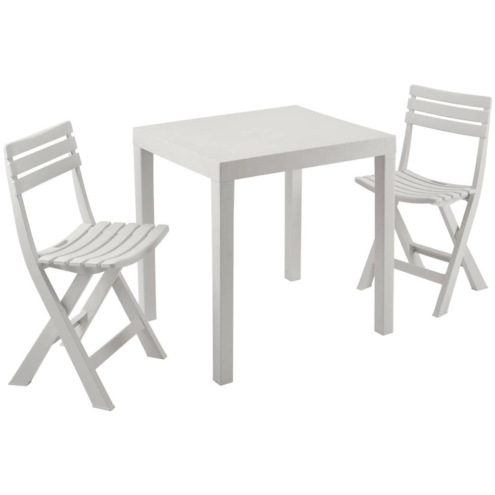 Set Salotto Da Esterno Ortisei, Set Da Giardino Con 1 Tavolo Rettangolare E 2 Sedie Pieghevoli, Set Indoor E Outdoor Da Pic Nic, 100% Made In Italy, Bianco - Foto 2