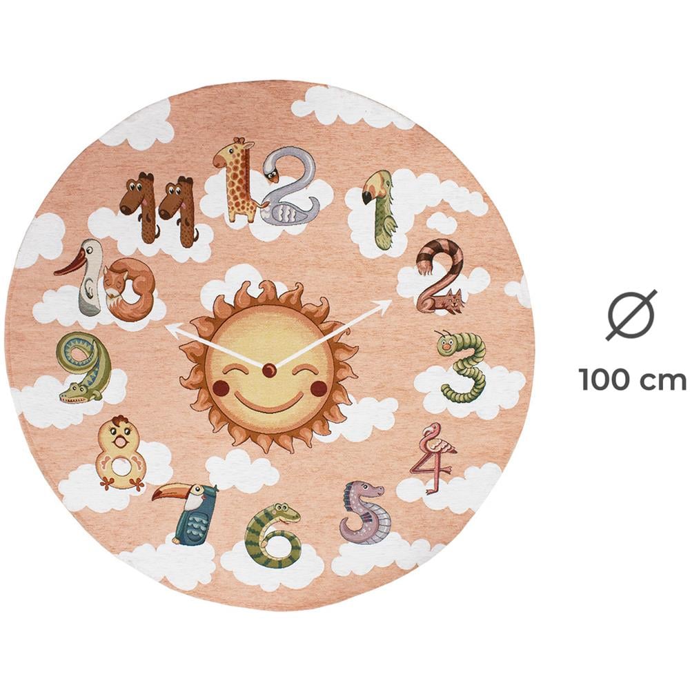 Tappeto Arredo E Gioco Antiscivolo Per Cameretta Bambini Disegno Orologio Rotondo 100 Rosa Antico - Foto 4