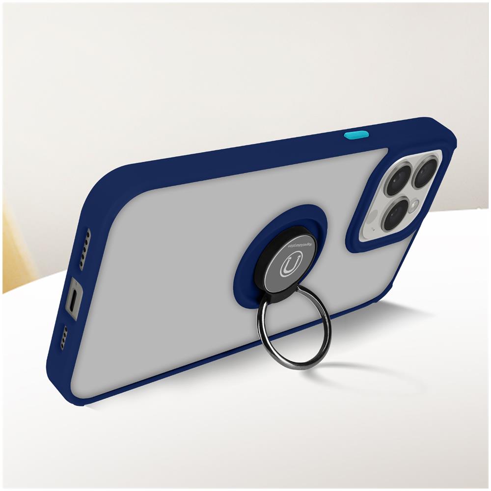 Cover Per Iphone 15 Pro Anello Metallico Supporto Serie Ringrip Bordo Blu - Foto 2