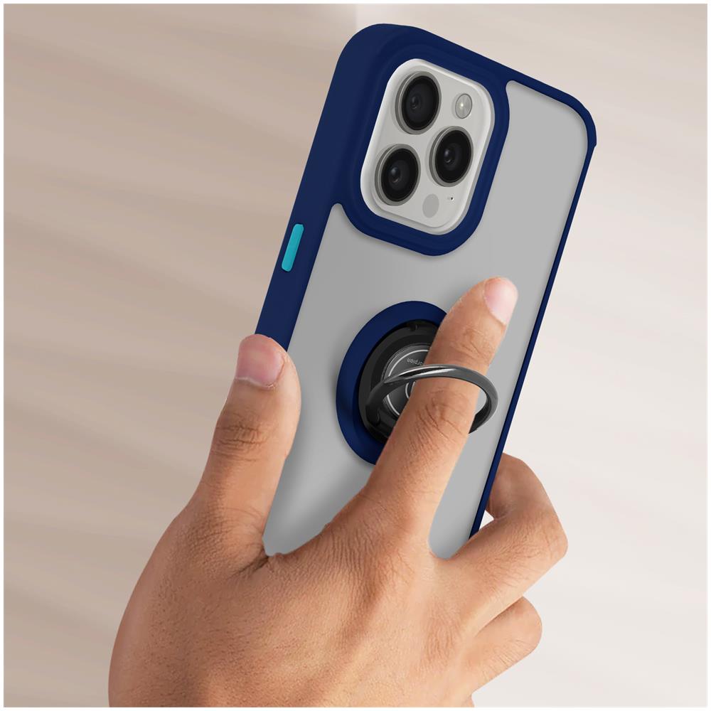 Cover Per Iphone 15 Pro Anello Metallico Supporto Serie Ringrip Bordo Blu - Foto 5
