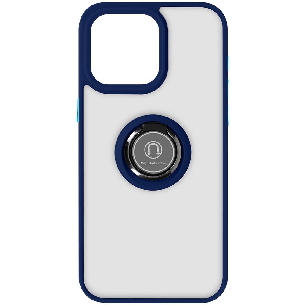 Cover Per Iphone 15 Pro Anello Metallico Supporto Serie Ringrip Bordo Blu - Foto 1