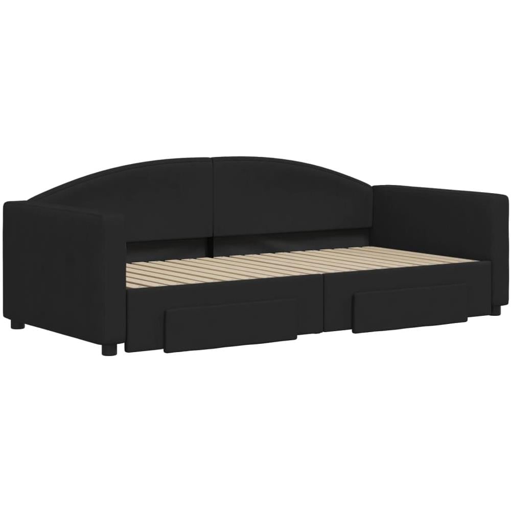 Divano Letto Estraibile Con Cassetti Nero 90x190 Cm In Tessuto - Foto 2