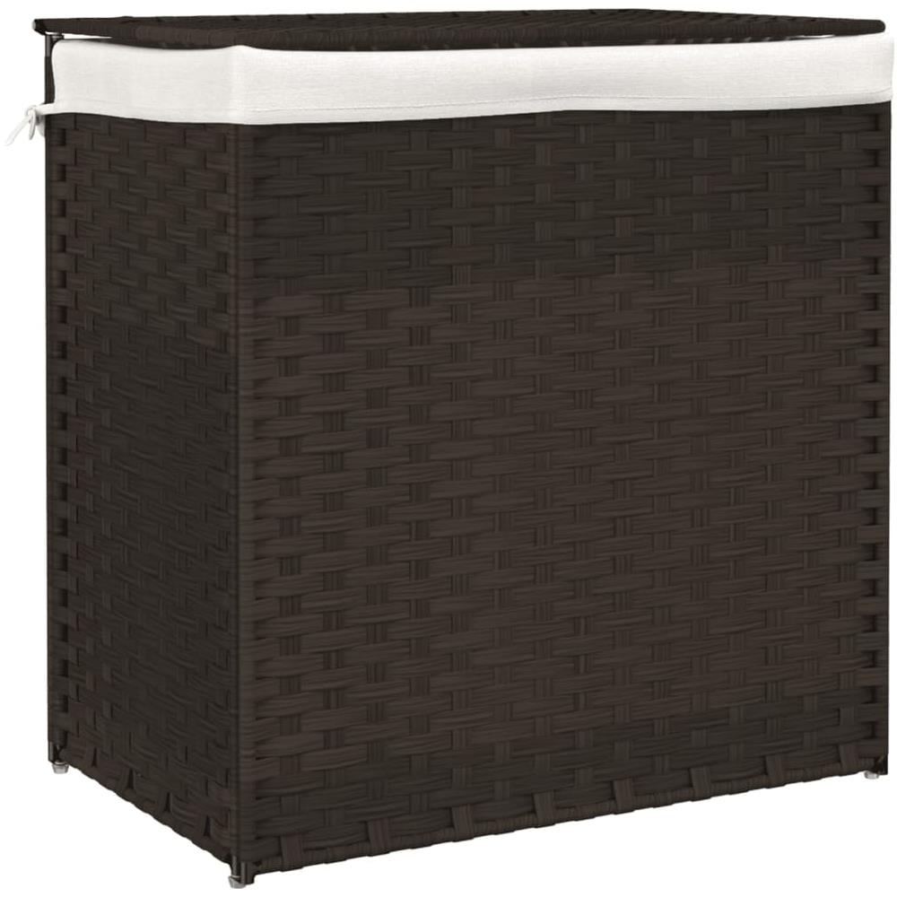 Cesto Biancheria 2 Sezioni Marrone Scuro 53x35x57 Cm Polyrattan - Foto 2