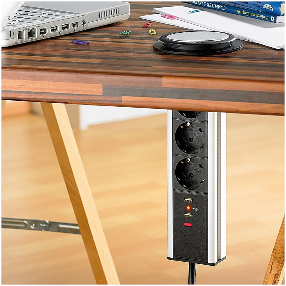 I-CASE STRIP-3U - Multipresa da Scrivania 3 vie Push-Up a Scomparsa con 2 USB - Foto 2