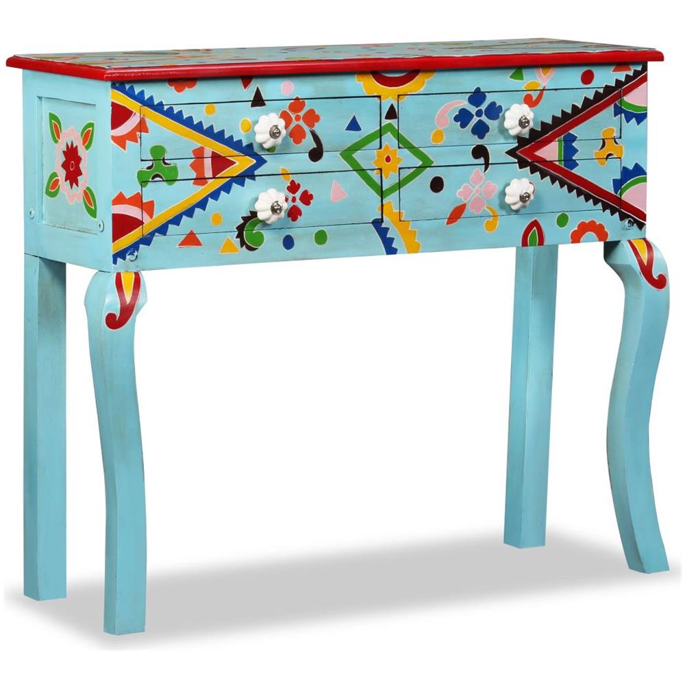 Consolle In Legno Massello Di Mango Blu Dipinta A Mano - Foto 1