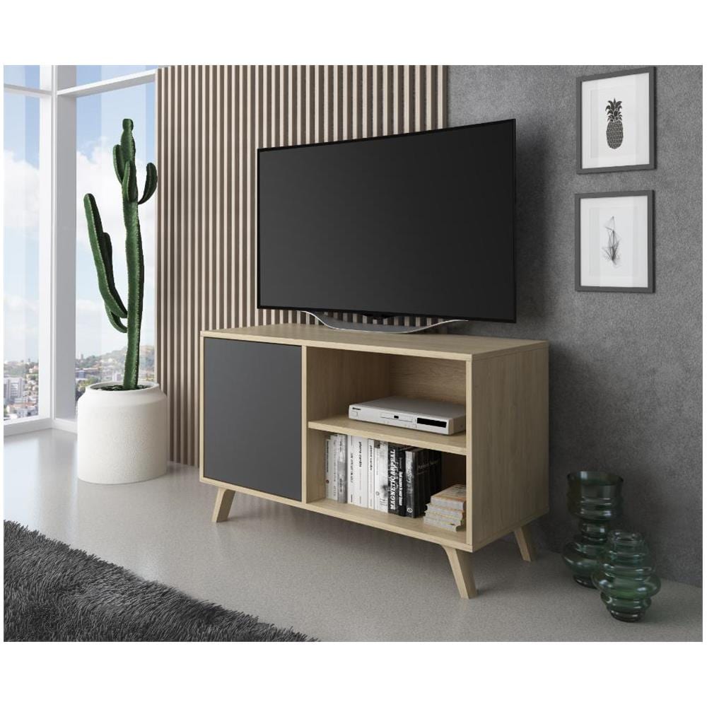 Mobile Tv 100 Con Porta Sinistra, Soggiorno, Modello Wind, Struttura Colore Puccini, Porta Colore Grigio Antracite, Misure 92x40x40x57cm Di Altezza. - Foto 1