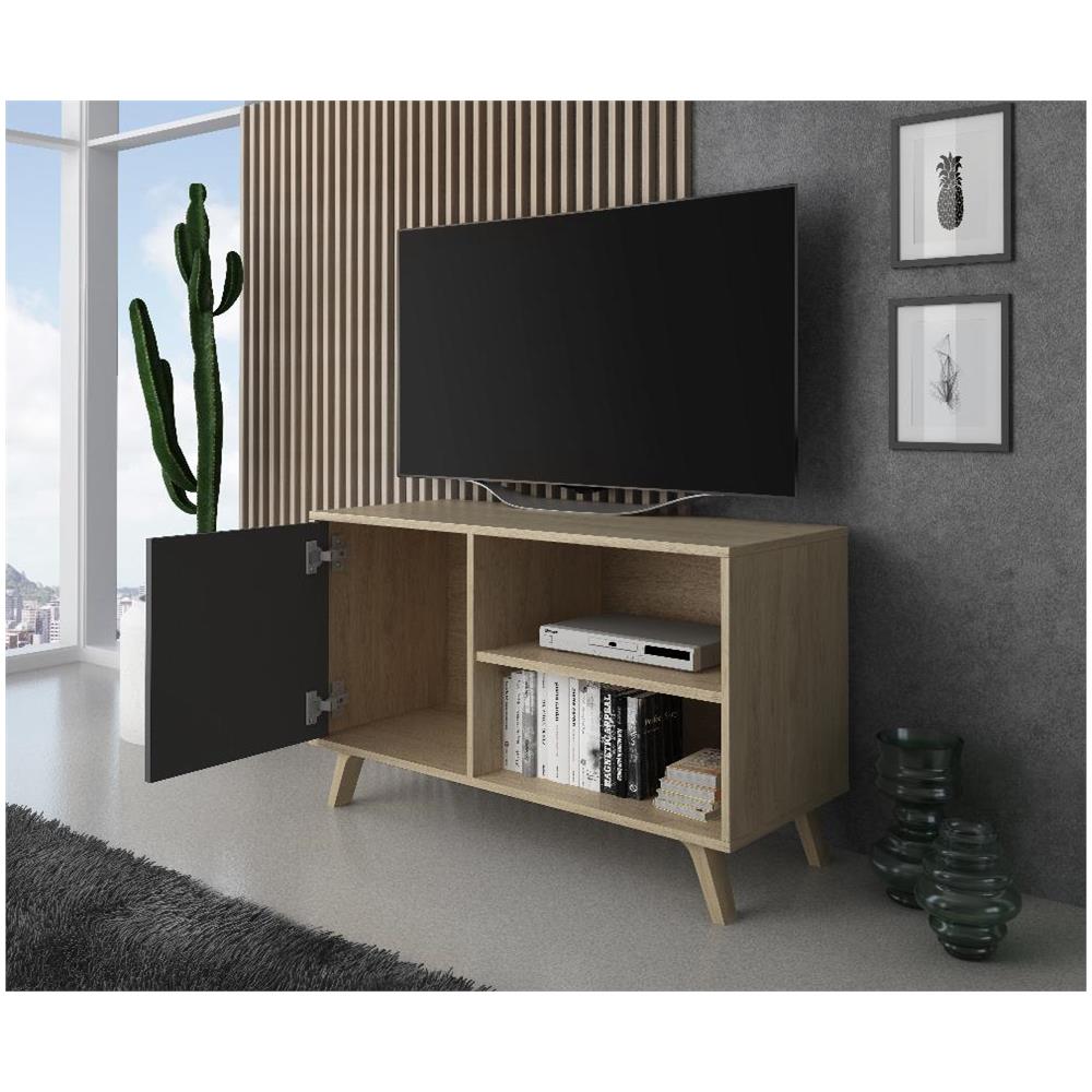 Mobile Tv 100 Con Porta Sinistra, Soggiorno, Modello Wind, Struttura Colore Puccini, Porta Colore Grigio Antracite, Misure 92x40x40x57cm Di Altezza. - Foto 2