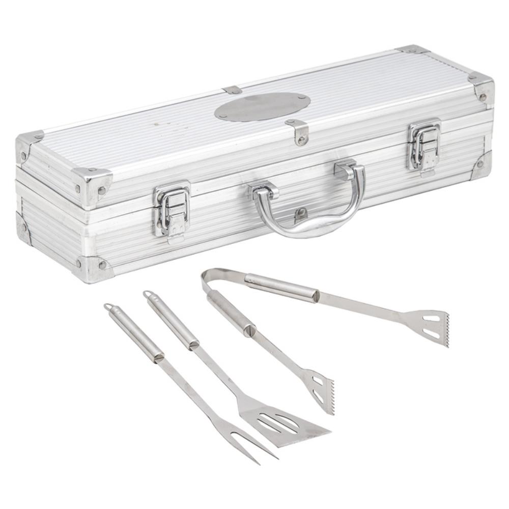 3 Accessori Per Barbecue Bbq Con Valigetta Pinza Forcone Spatola In Acciaio Inox - Foto 1