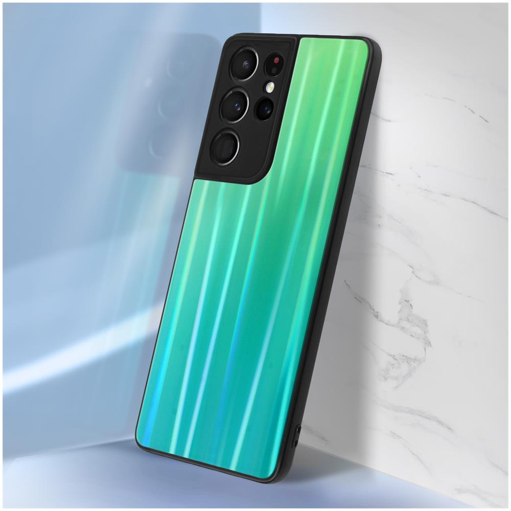 Cover Samsung S21 Ultra Bi-materiale Olografica Brillante Sottile Leggera Verde - Foto 2