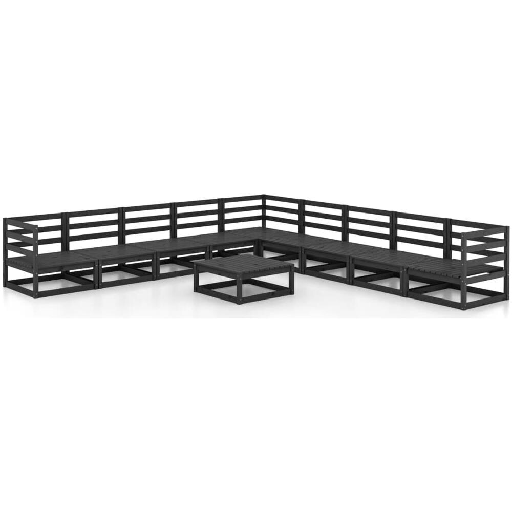 Set Divani da Giardino 10 pz Nero in Legno Massello di Pino - Foto 2