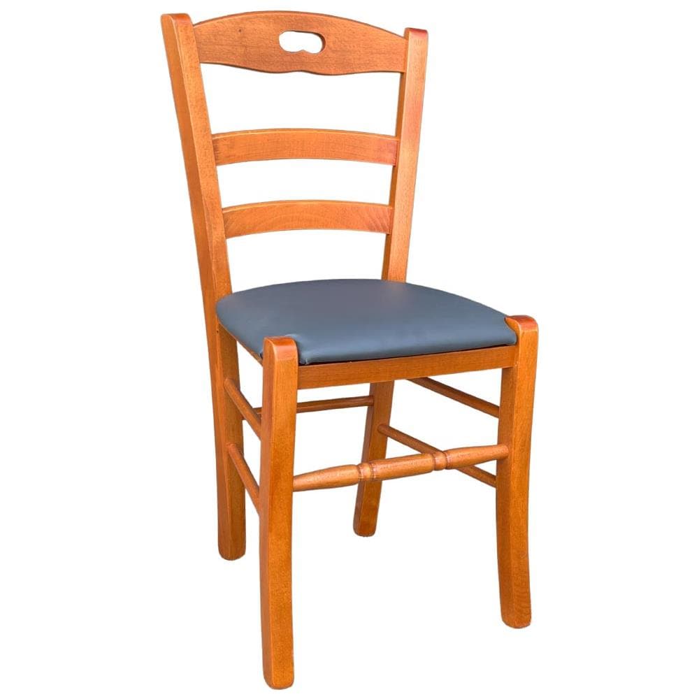 Sedia Loris In Legno Color Ciliegio Con Seduta Imbottita In Similpelle Beige - Foto 1