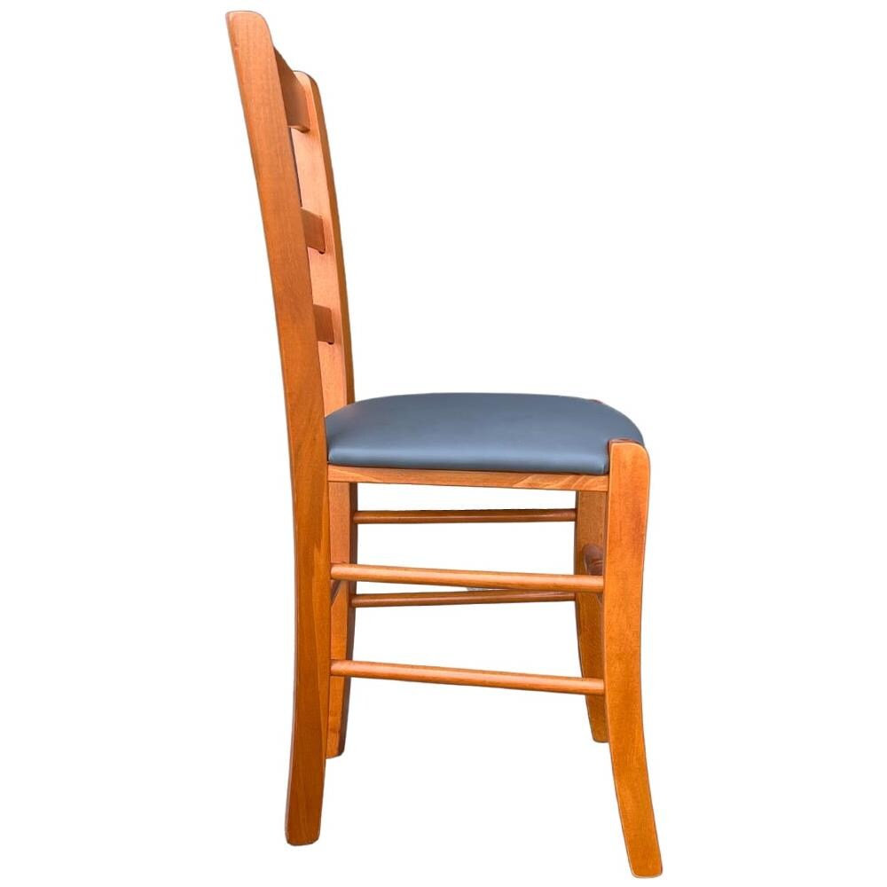 Sedia Loris In Legno Color Ciliegio Con Seduta Imbottita In Similpelle Beige - Foto 2