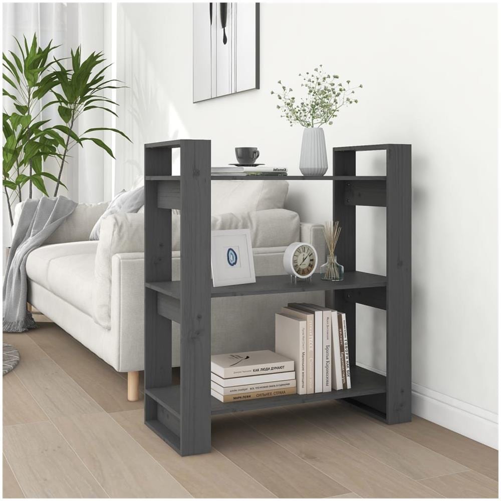 Libreria /divisorio Grigio 80x35x91 Cm In Legno Massello Di Pino - Foto 1