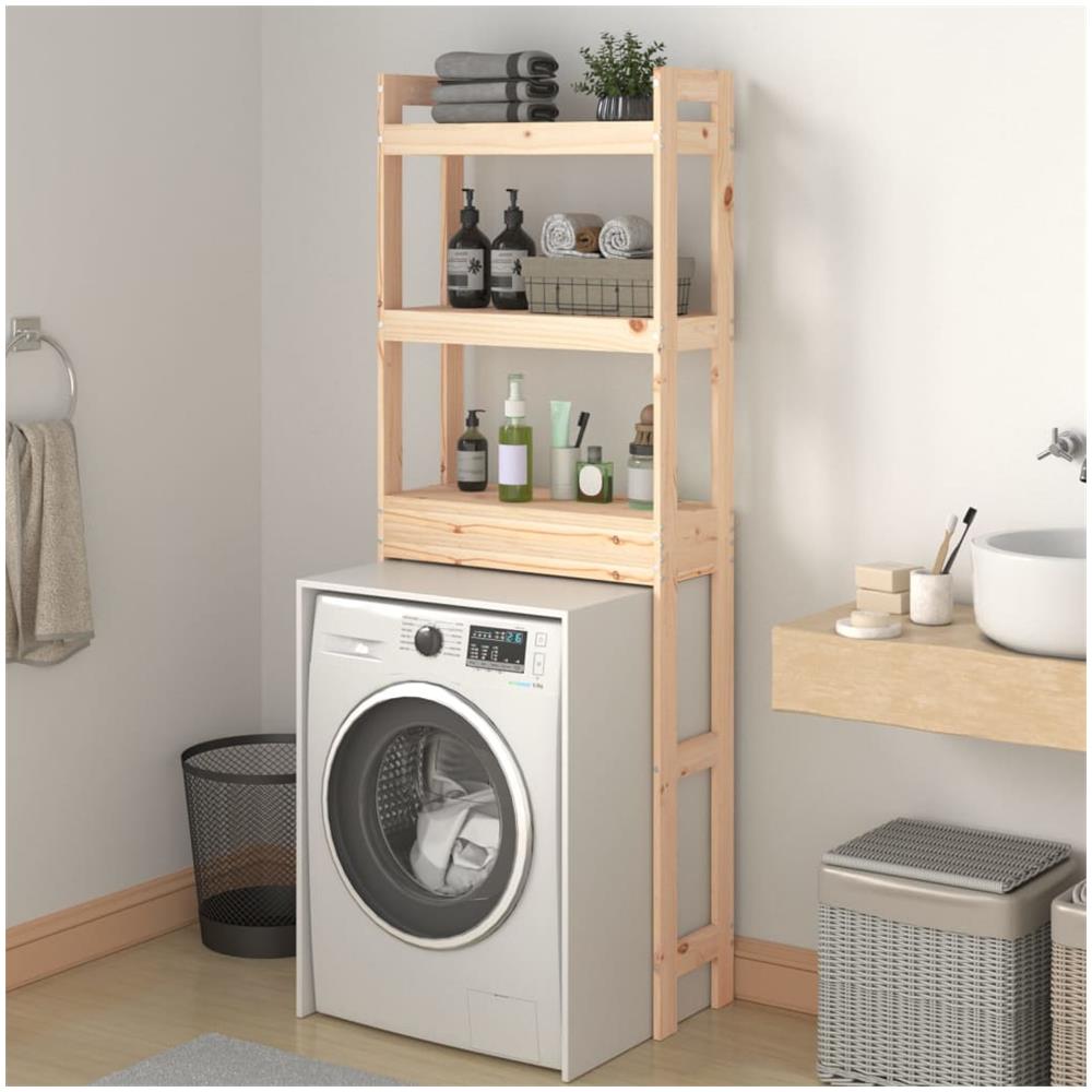 Rastrelliera Da Bagno 63x26x171 Cm In Legno Massello Di Pino - Foto 3