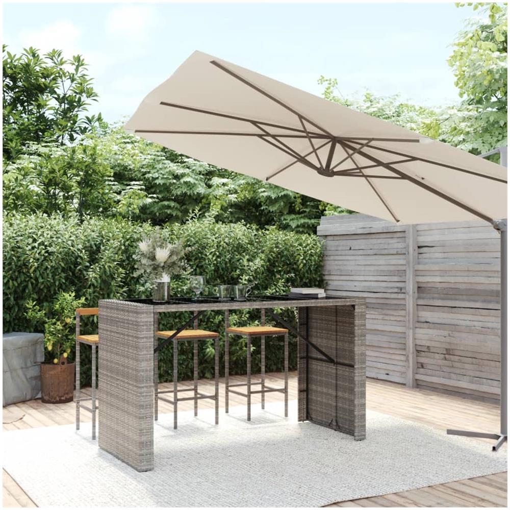 Tavolo Da Bar Con Piano In Vetro Grigio 185x80x110cm Polyrattan - Foto 1
