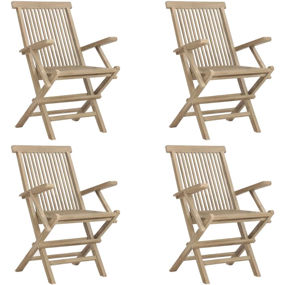 Sedie Giardino Pieghevoli 4pz Grigie 56x61x89 Cm Massello Teak - Foto 2