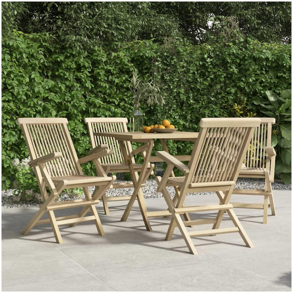 Sedie Giardino Pieghevoli 4pz Grigie 56x61x89 Cm Massello Teak - Foto 1