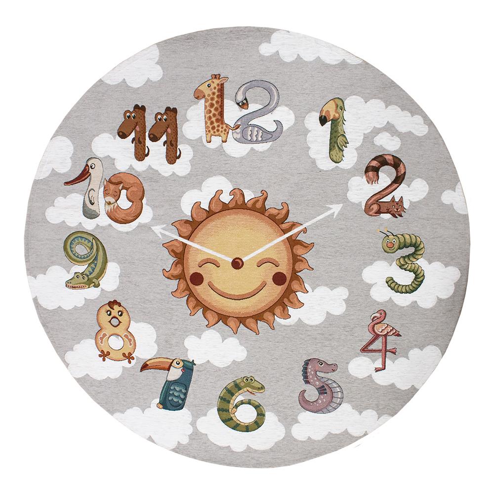 Tappeto Arredo E Gioco Antiscivolo Per Cameretta Bambini Disegno Orologio Rotondo 100 Grigio Perla - Foto 1