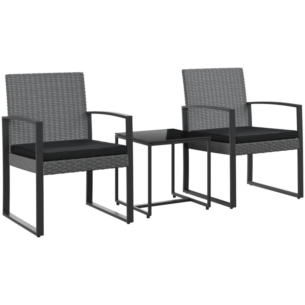 Set Pranzo Da Giardino 3 Pz Con Cuscini Rattan Pp Grigio Scuro - Foto 2