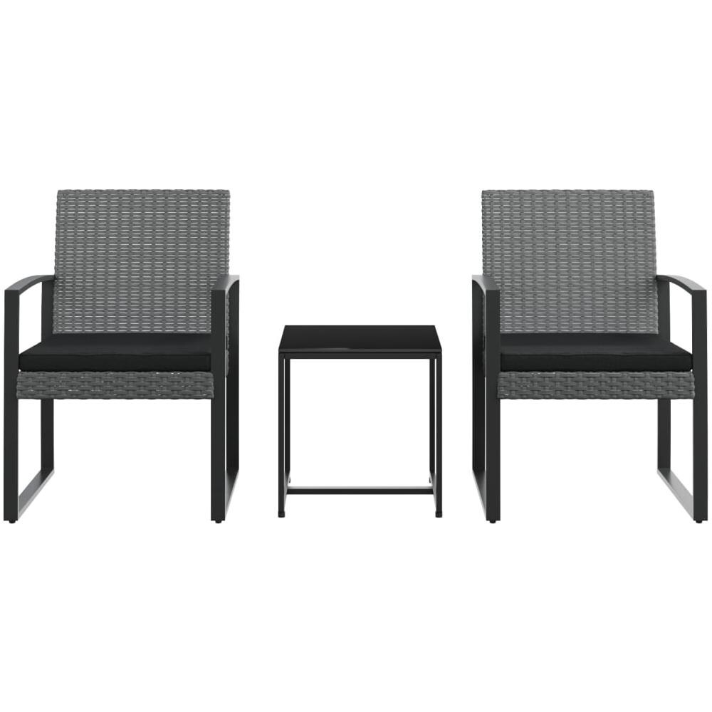 Set Pranzo Da Giardino 3 Pz Con Cuscini Rattan Pp Grigio Scuro - Foto 3