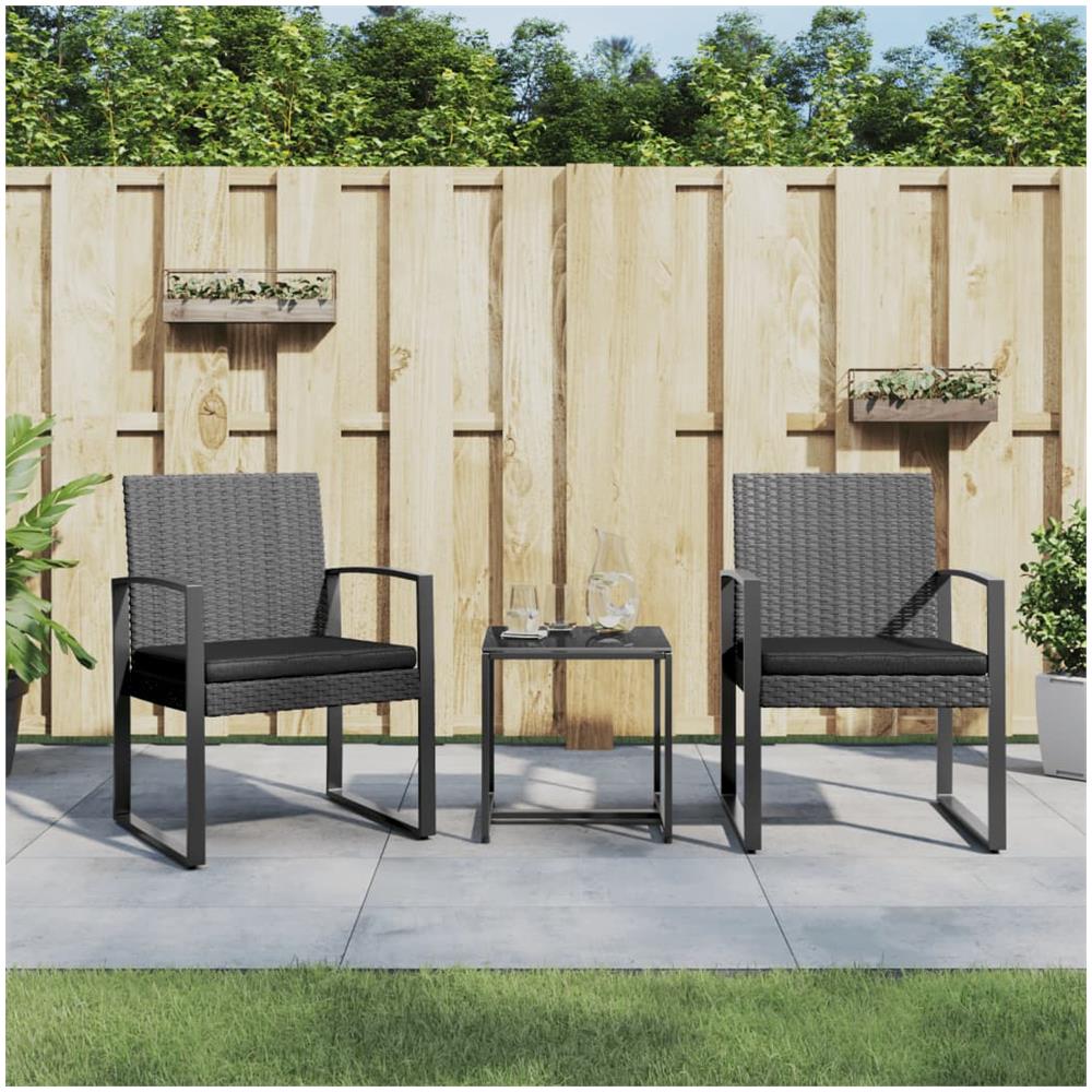 Set Pranzo Da Giardino 3 Pz Con Cuscini Rattan Pp Grigio Scuro - Foto 1