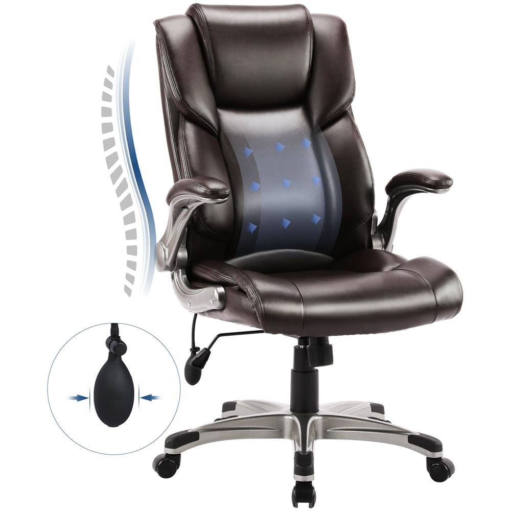 Sedia Da Ufficio Sedia Da Ufficio Ergonomica In Ecopelle, Schienale Reclinabile, Braccioli Regolabili E Altezza Regolabile Marrone - Foto 1