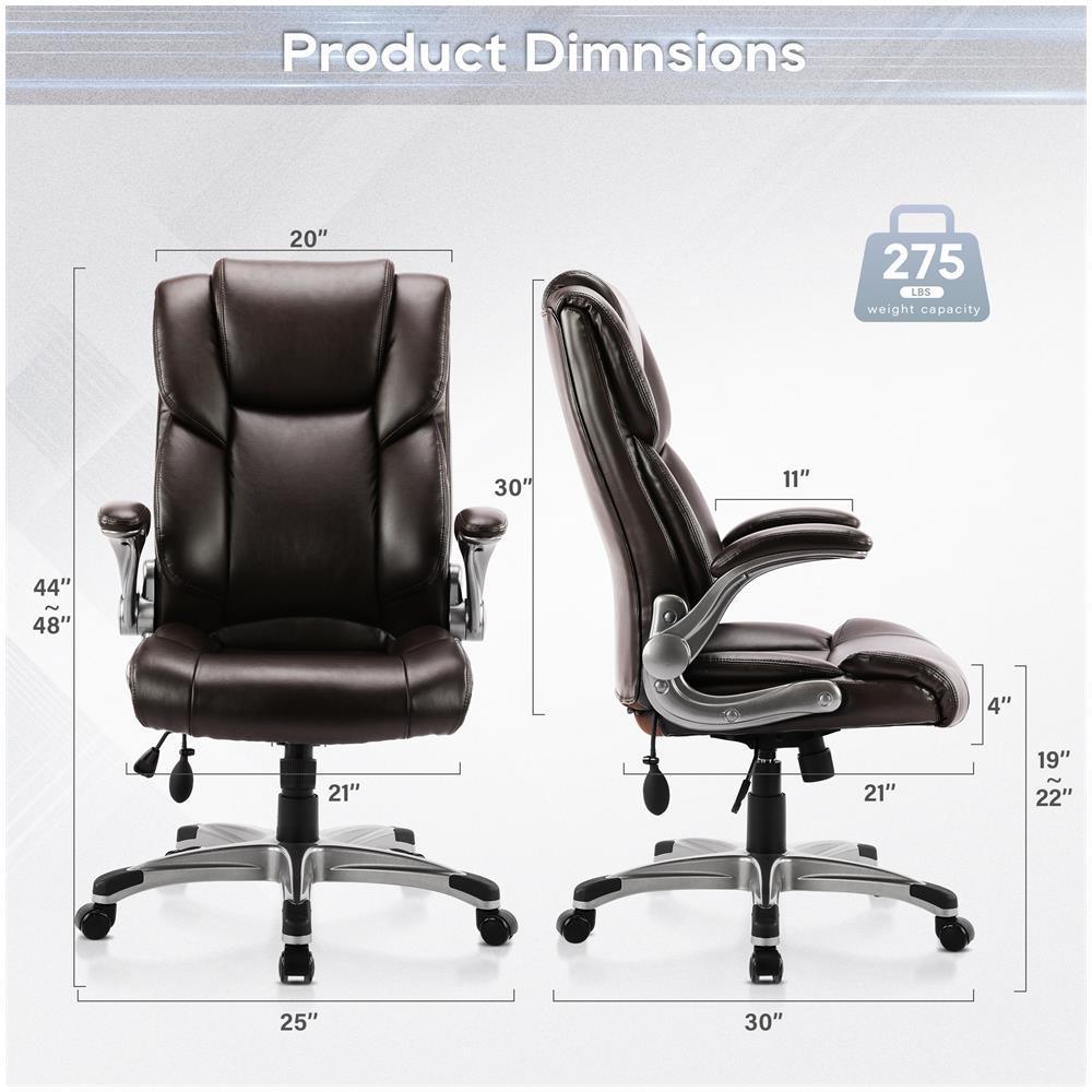Sedia Da Ufficio Sedia Da Ufficio Ergonomica In Ecopelle, Schienale Reclinabile, Braccioli Regolabili E Altezza Regolabile Marrone - Foto 2