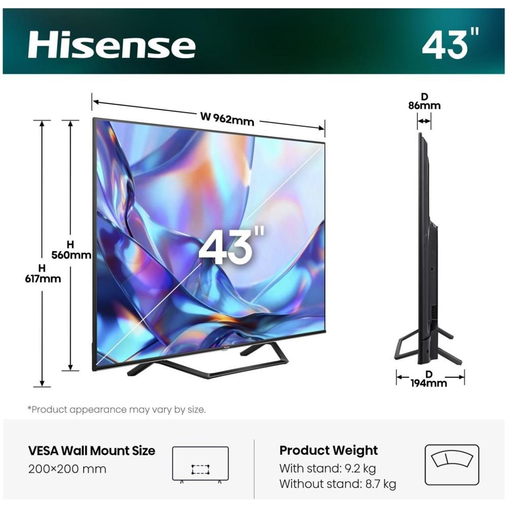43A79S 109,2 cm (43") 4K Ultra HD Smart TV Wi-Fi Nero - Foto 2