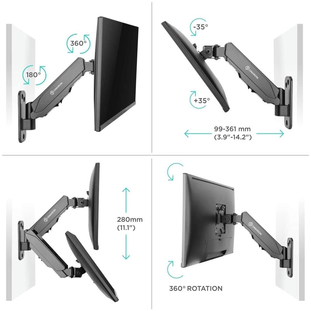 Staffa TV da parete per schermi 13-32 Pollici LCD LED OLED - Con Molla a Gas VESA 75 x 75-100 x 100 mm e peso max 8 kg - G120 - Foto 3